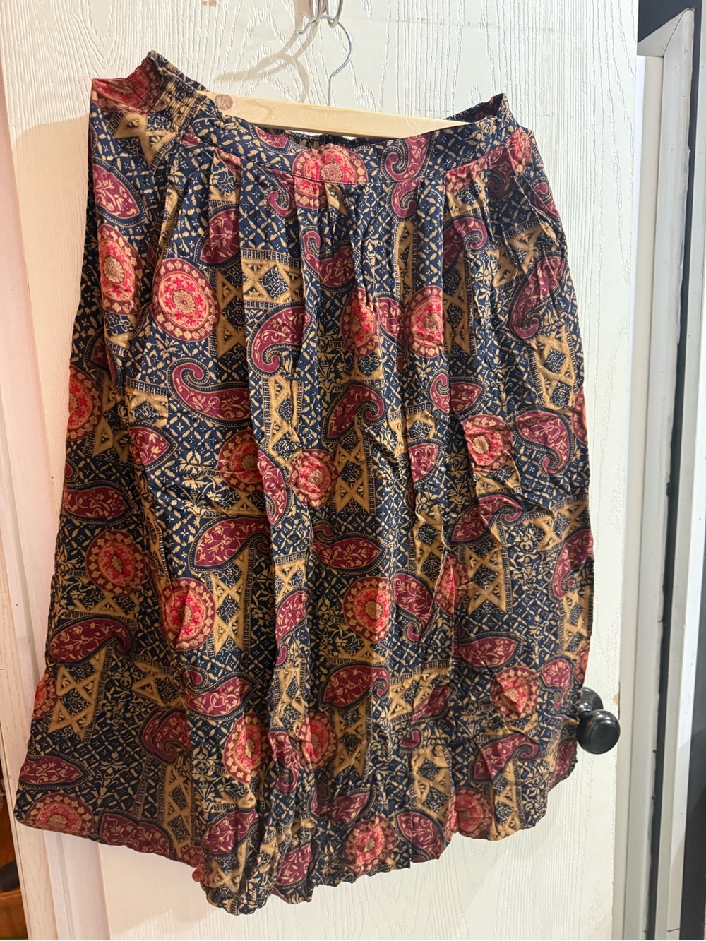 Sag Harbor Paisley & Geometric Print Skirt - Navy, Burgundy & Tan